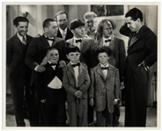 Moe Howard Personally Owned 10 x 8 Glossy Publicity Photo of Deleted Scene From Three Little Pigskins Showing The Stooges With Their On-Screen Sons & the Boys Real Fathers -- Very Good Plus